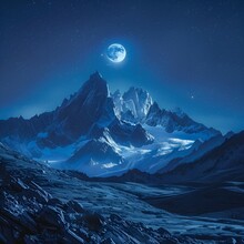 a moon over a mountain