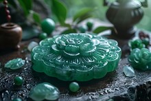 a green stone with a flower shape