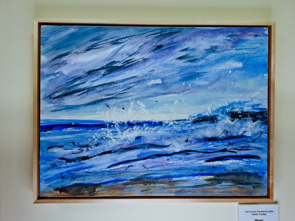 a painting of a beach and waves