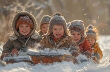 a group of children in the snow