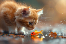 a cat looking at a fish