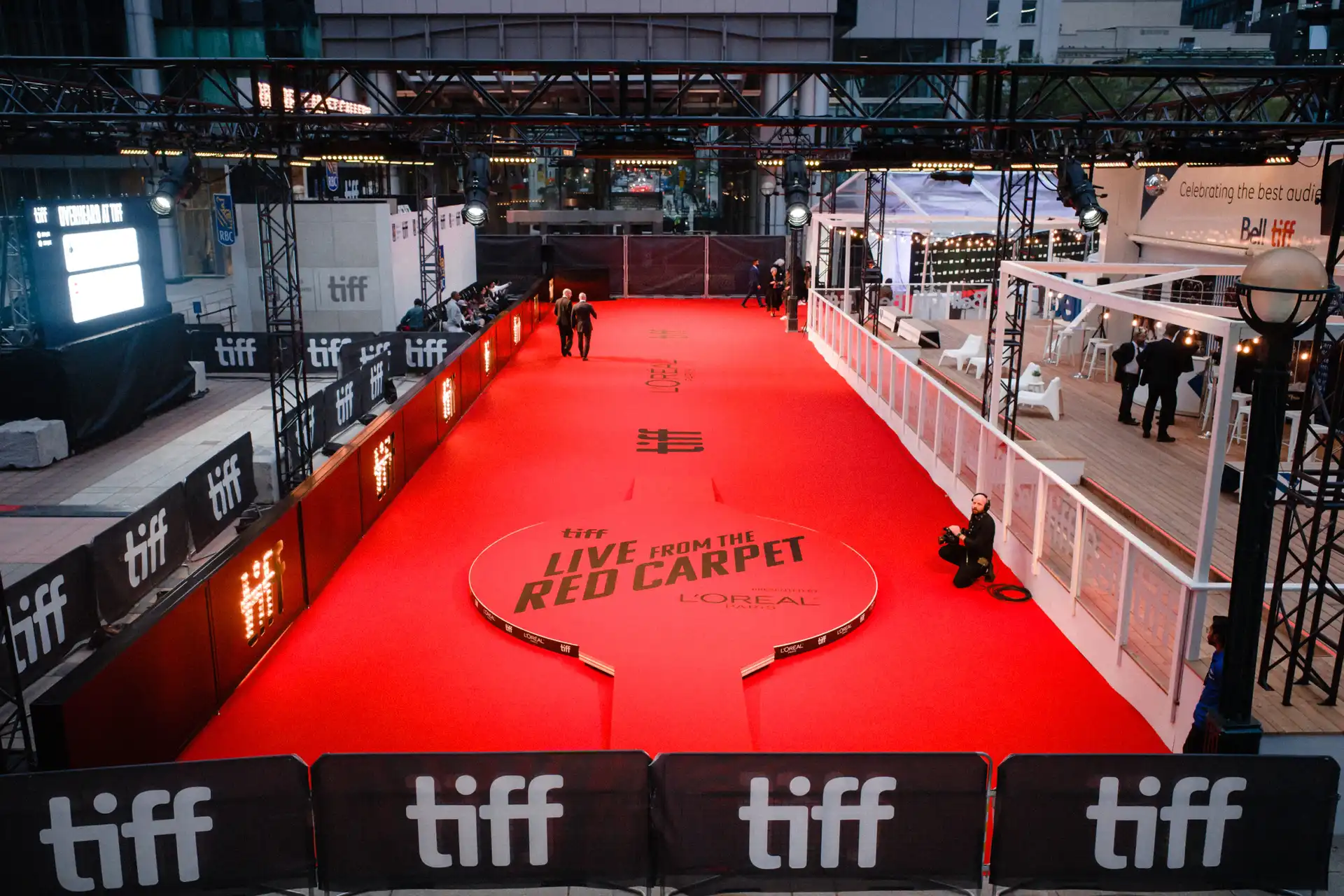 a red carpet with a heart shaped sign on it