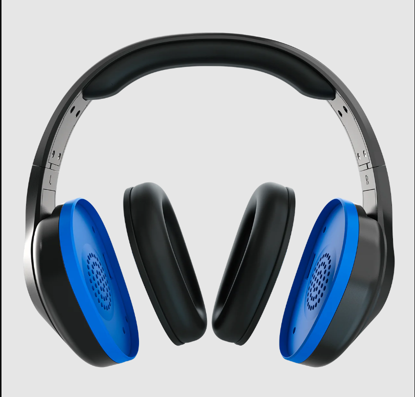 a pair of headphones with blue covers