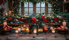 a table with candles and flowers