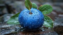 a blue fruit with water drops on it