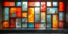 a wall of colorful glass panels