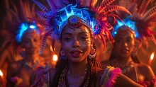 a woman wearing a colorful headdress