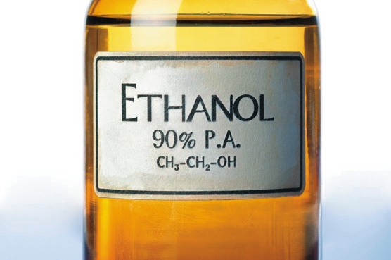 a close-up of a bottle of ethanol