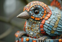 a mosaic bird statue