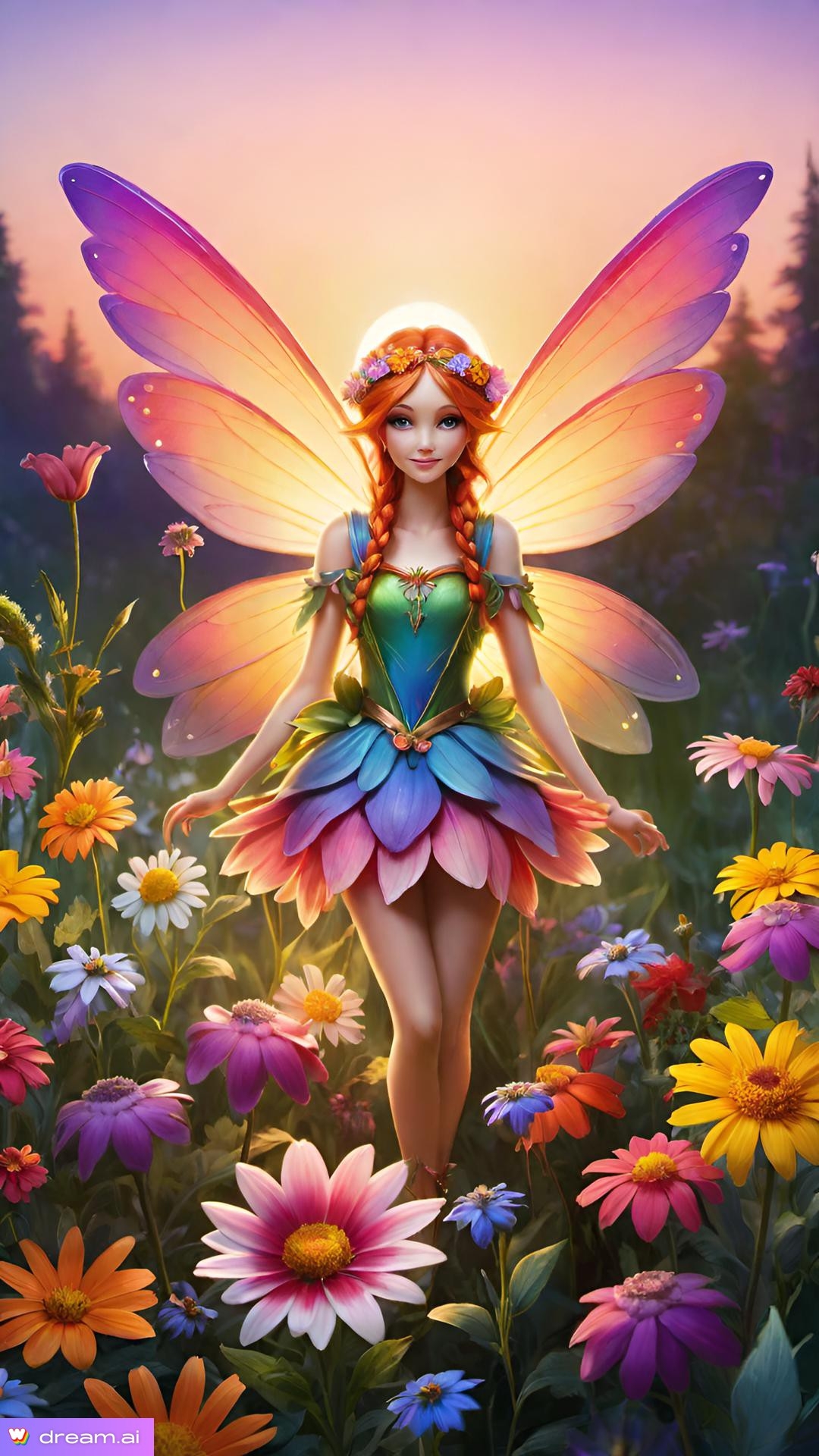 a cartoon of a fairy in a flower garden