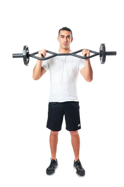 a man lifting weights with a white background