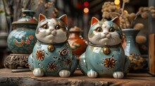 a pair of ceramic cats