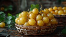 a basket of yellow grapes