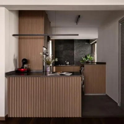 a kitchen with a countertop