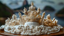 a white sculpture of a crown