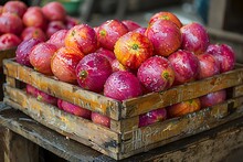 a wooden crate of apples