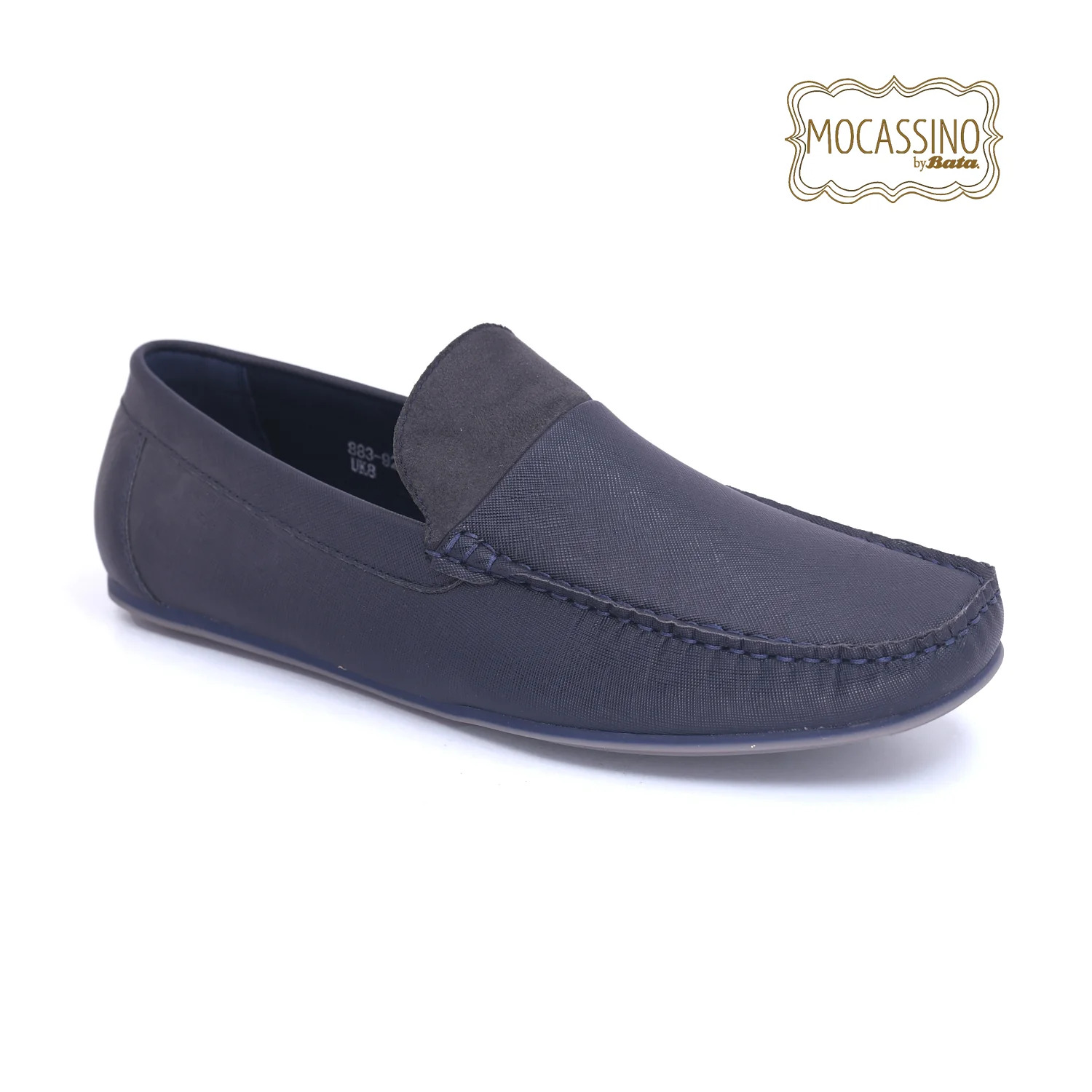 a black loafer with a white background