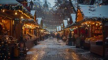 a street with lights and people walking on it