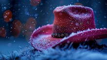 a red hat with snow on it