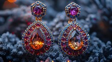 a pair of earrings with gems