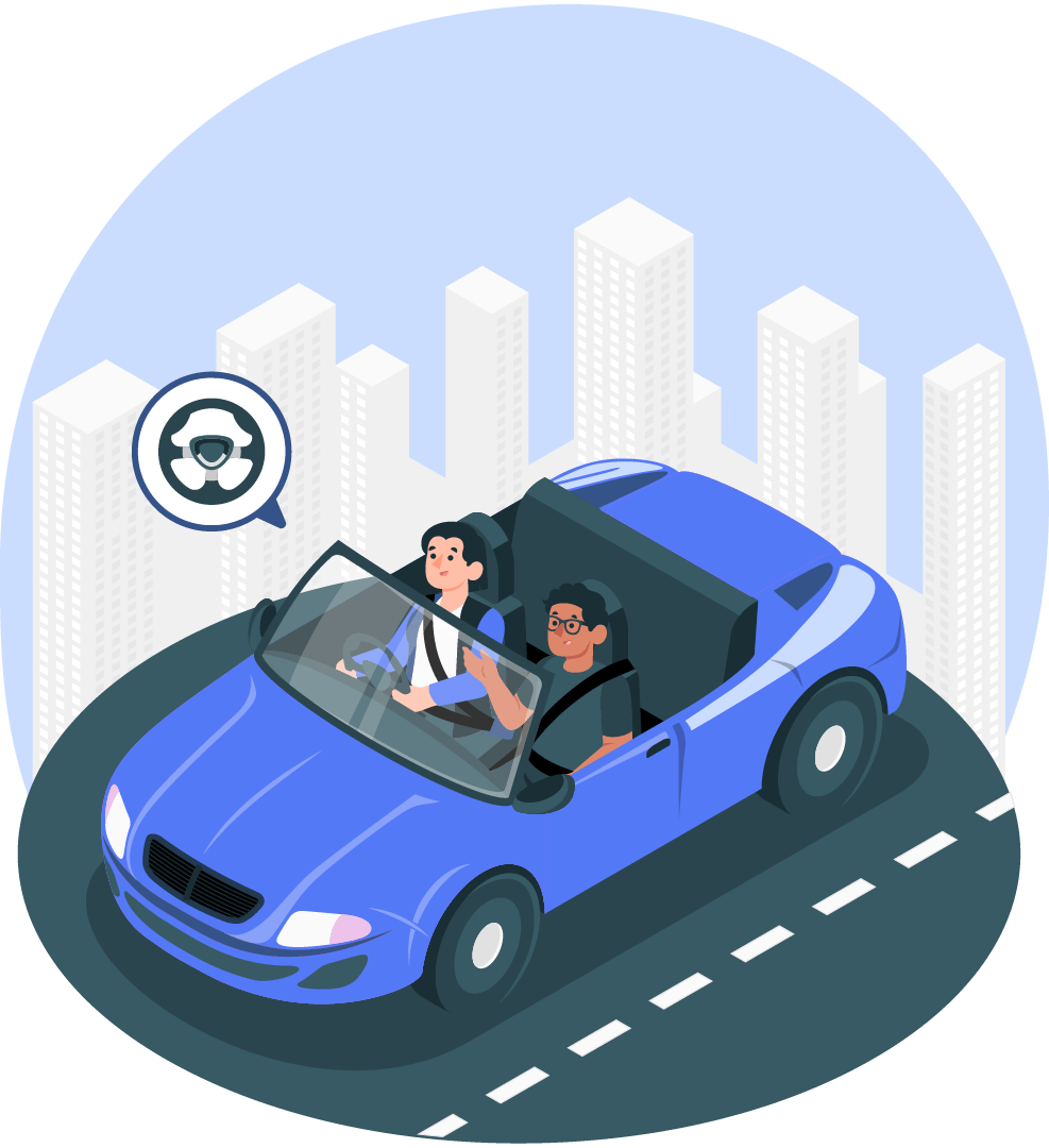 a cartoon of people driving a car