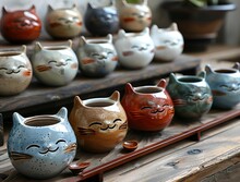 a group of cat shaped cups