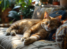 a cat sleeping on a couch