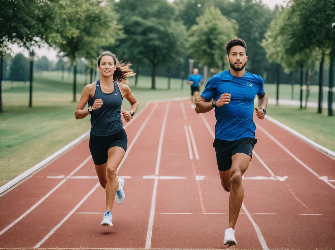 a man and woman running on a track