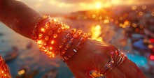 a person wearing bracelets with lights