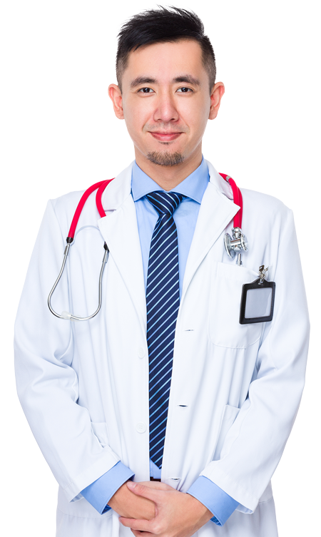 a man in a white lab coat with a stethoscope around his neck