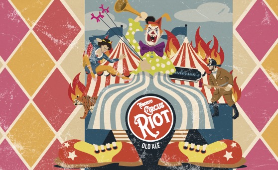 a circus poster with clowns and tents