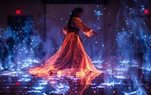 a woman in a dress dancing on fire