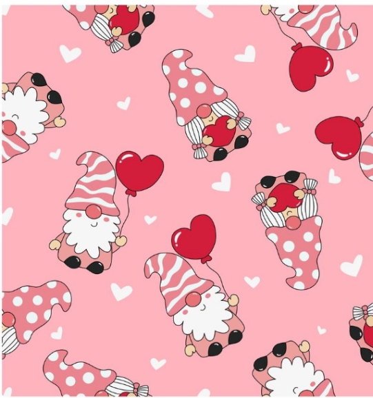 a pattern of gnomes holding a heart