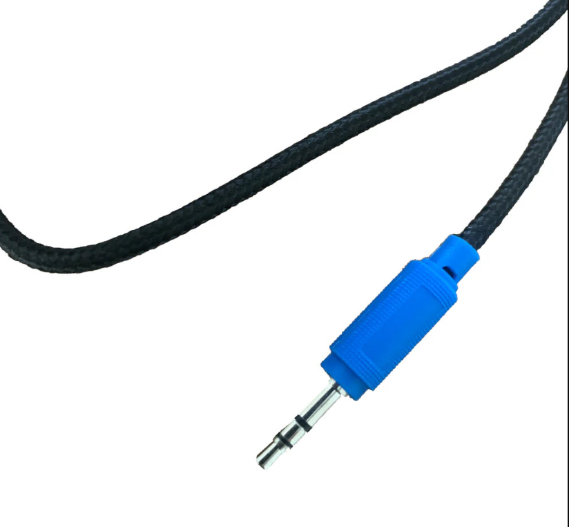 a black and blue audio cable