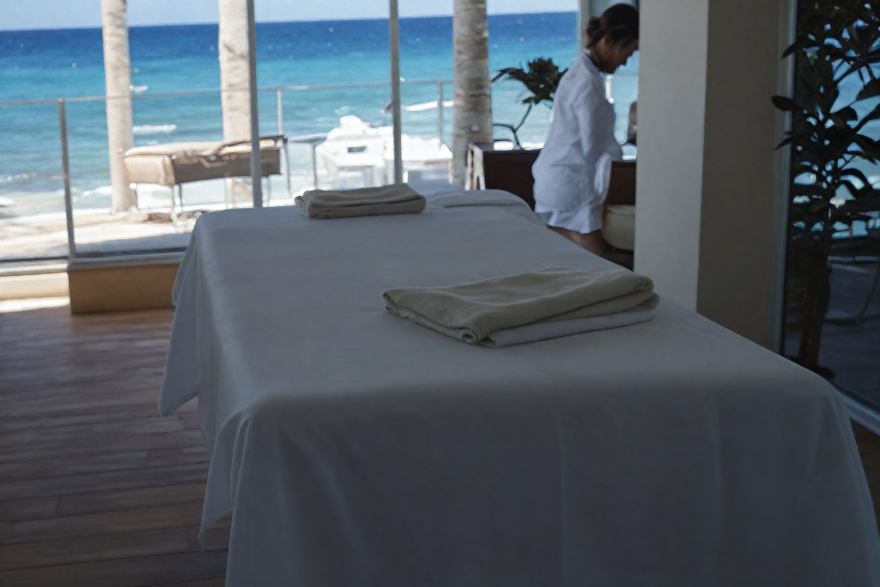 a massage table with towels on it