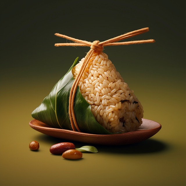 a rice wrapped in leaf on a plate