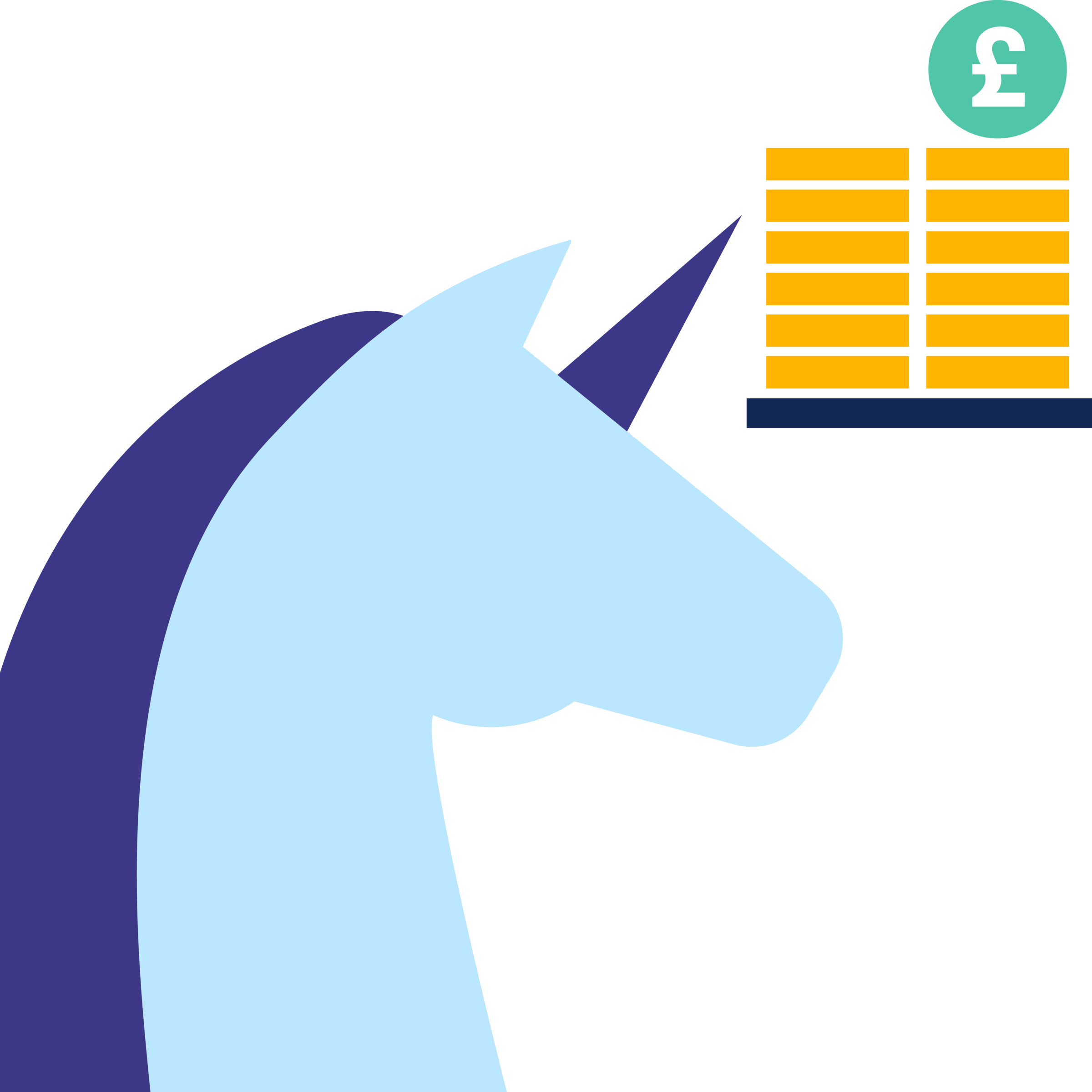 a blue and white unicorn with a gold coin