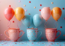 a group of cups with balloons