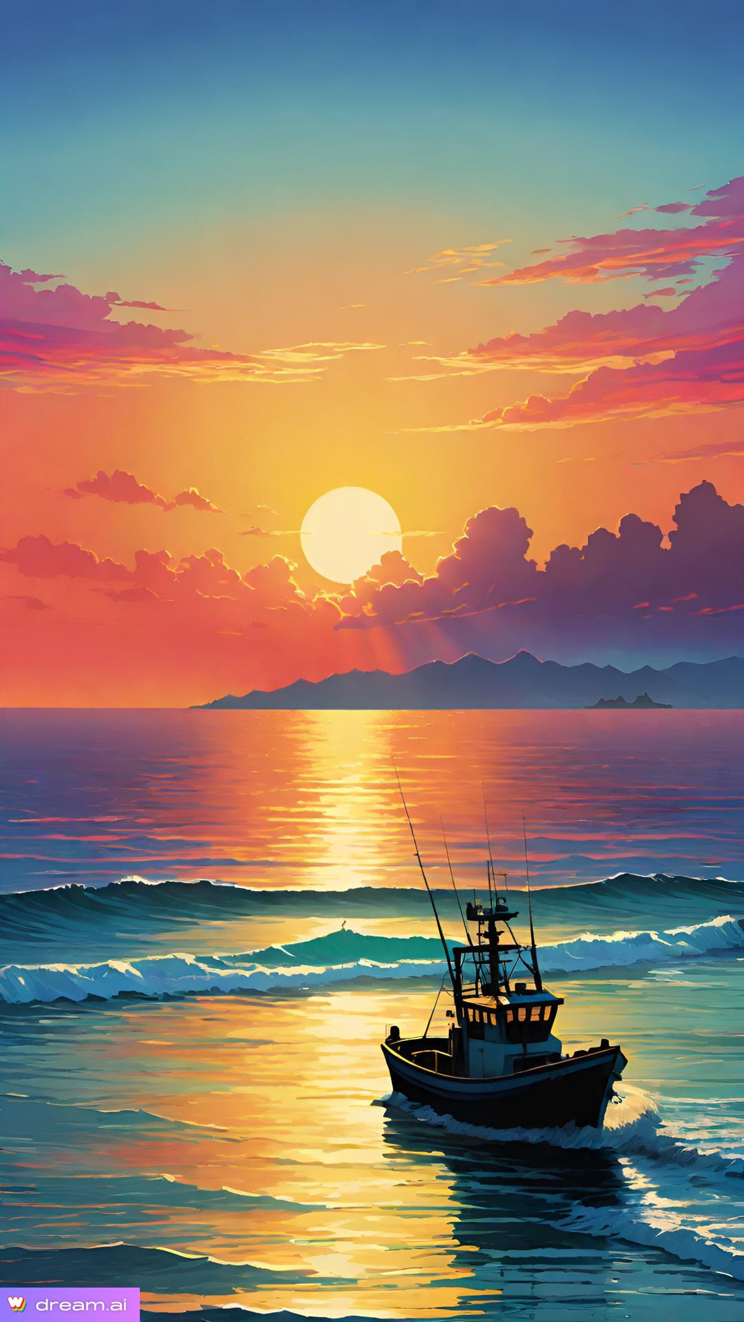a boat in the ocean at sunset