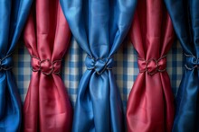 a red and blue curtains