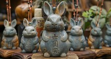 a group of rabbits figurines