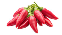 a group of red peppers on a white background