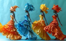 a group of women in colorful dresses