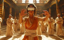 a woman wearing a virtual reality mask