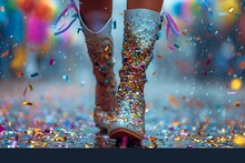 a person wearing boots with confetti