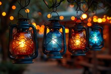 a group of lanterns from a wire