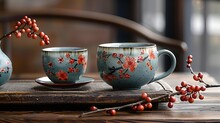 a teacups with flowers on them