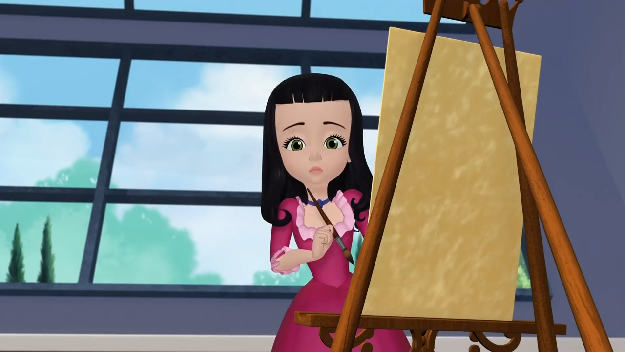 a cartoon of a girl painting on a canvas