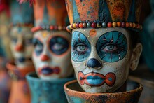 a group of ceramic statues