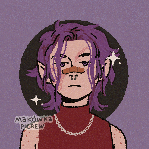 a cartoon of a person with purple hair